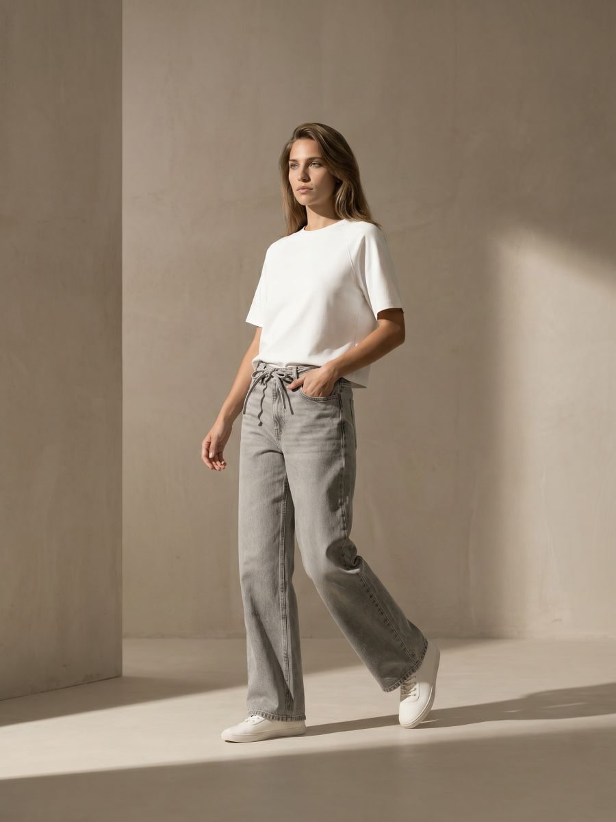 Blugi wide leg cu efect de spălare Blugi wide leg cu efect de spălare - gri deschis - SINSAY