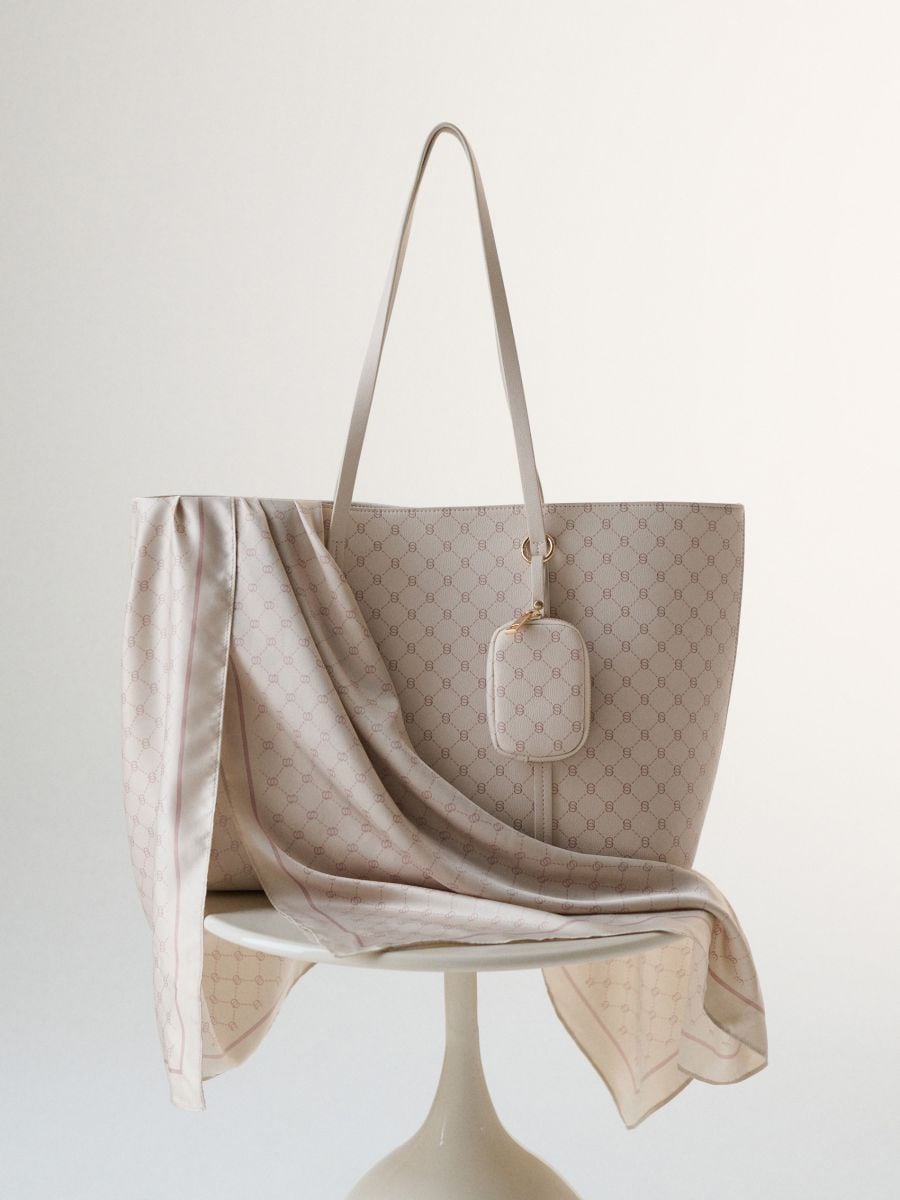 Geantă tote mare cu monogramă și portofel Geantă tote mare cu monogramă și portofel - bej - SINSAY