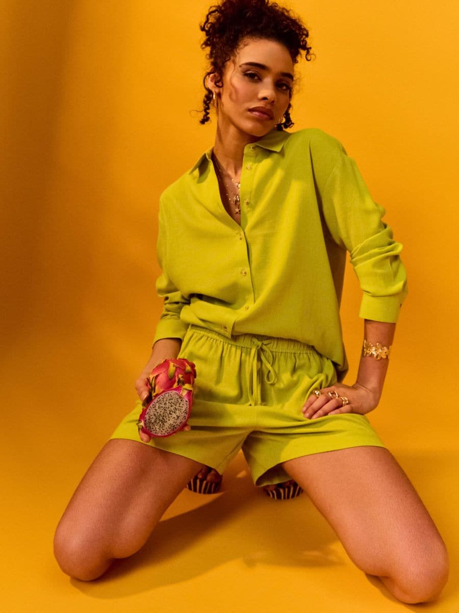 Cămașă oversized cu adaos de in Cămașă oversized cu adaos de in - verde-gălbui - SINSAY