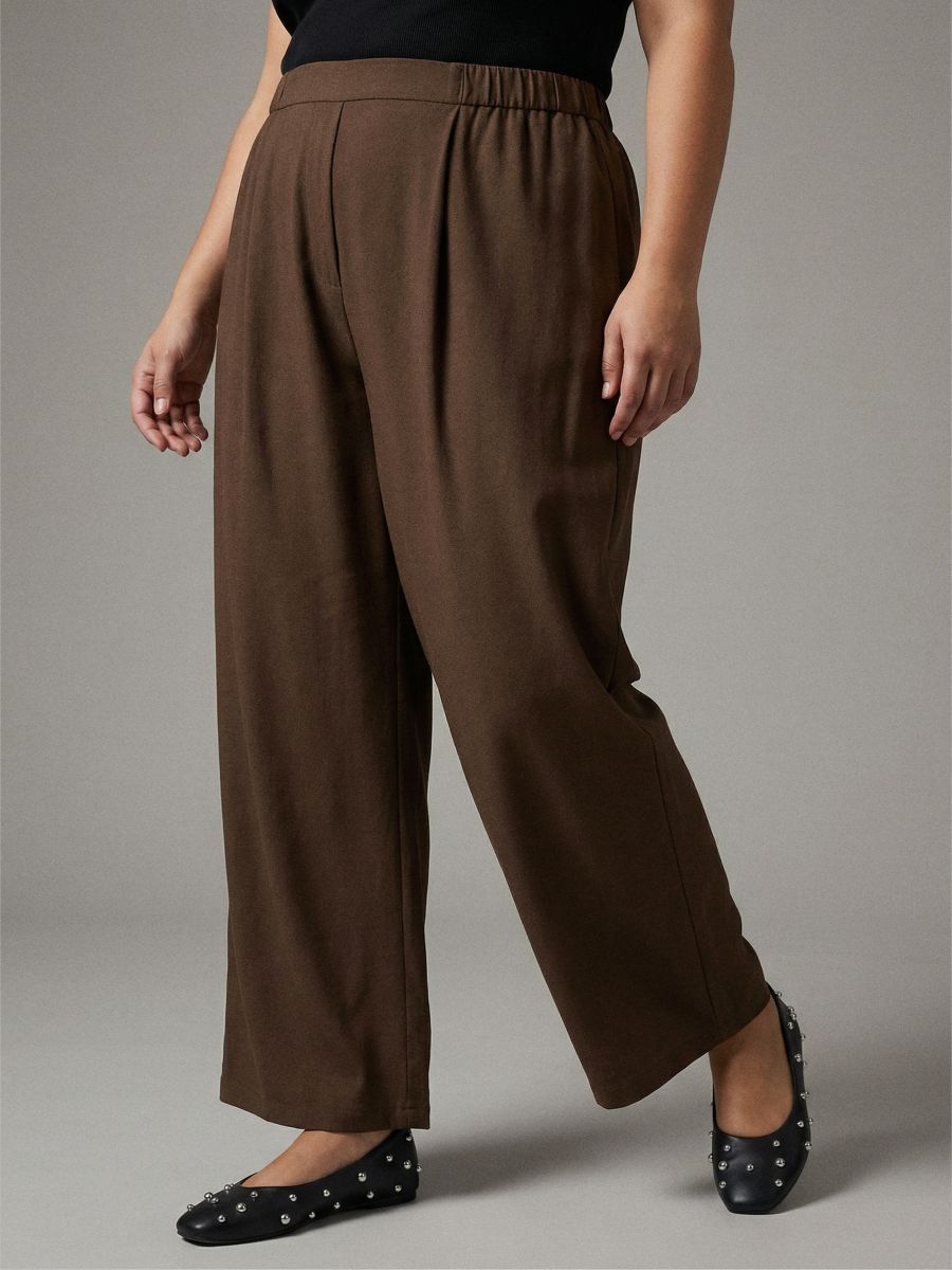 Pantaloni largi cu amestec de in Plus size Pantaloni largi cu amestec de in Plus size - cacao-cu-lapte - SINSAY