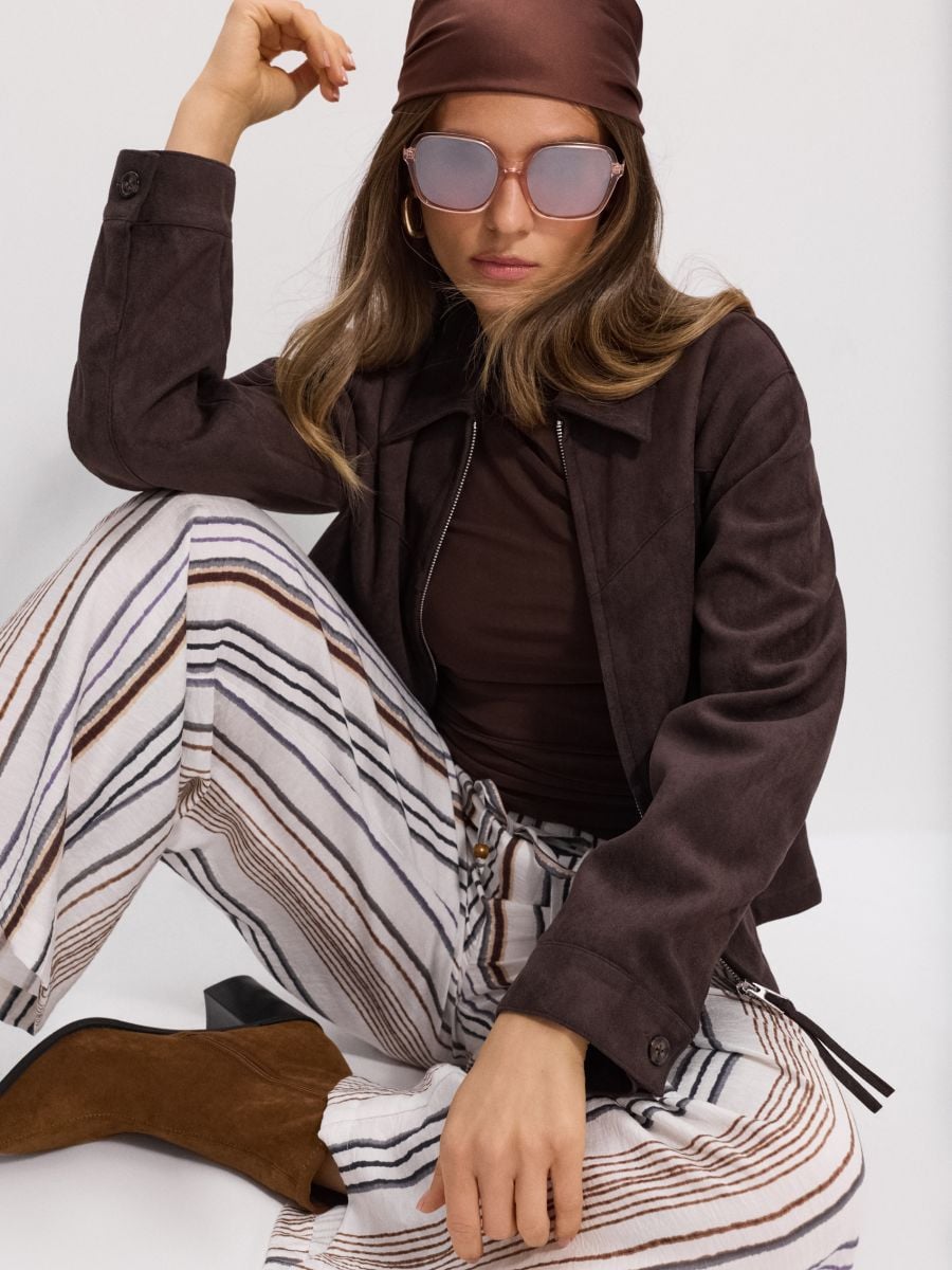 Pruhované kalhoty wide leg s viskózou - vícebarevná - SINSAY