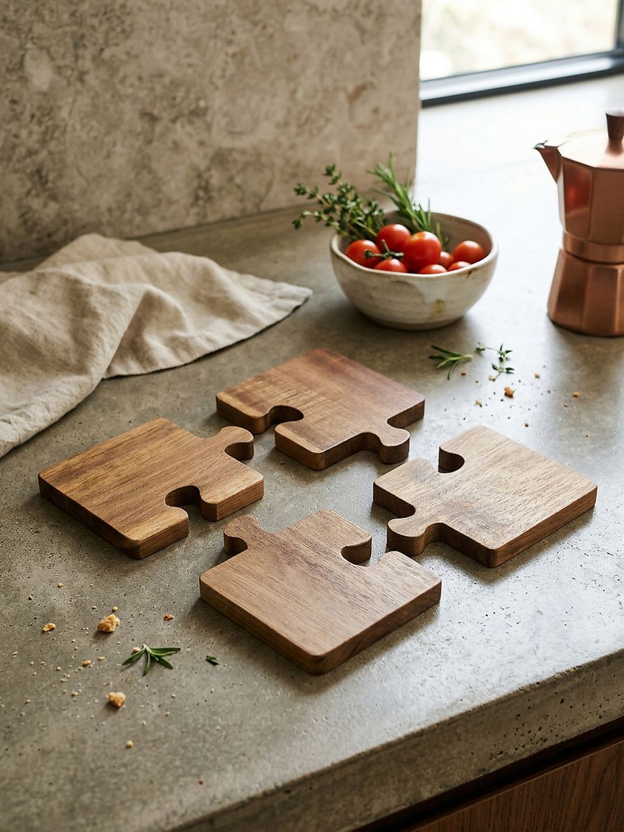 Drewniane podkładki pod kubek puzzle 4 pack Drewniane podkładki pod kubek puzzle 4 pack - brązowy - SINSAY