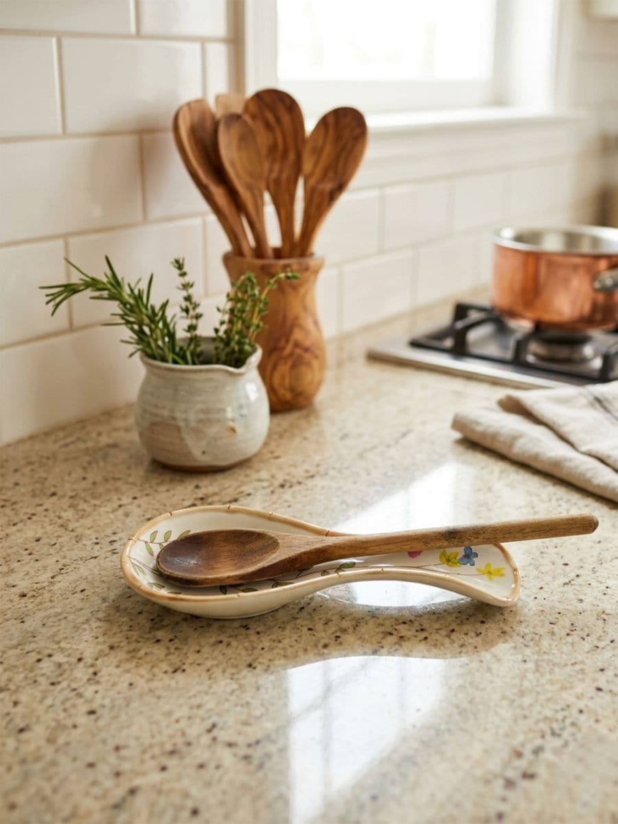 Suport ceramic pentru lingură cu motiv floral - crem - SINSAY