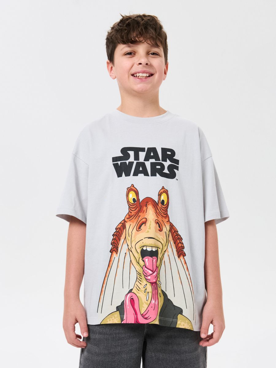 Bawełniana koszulka z nadrukiem Star Wars Bawełniana koszulka z nadrukiem Star Wars - szary - SINSAY