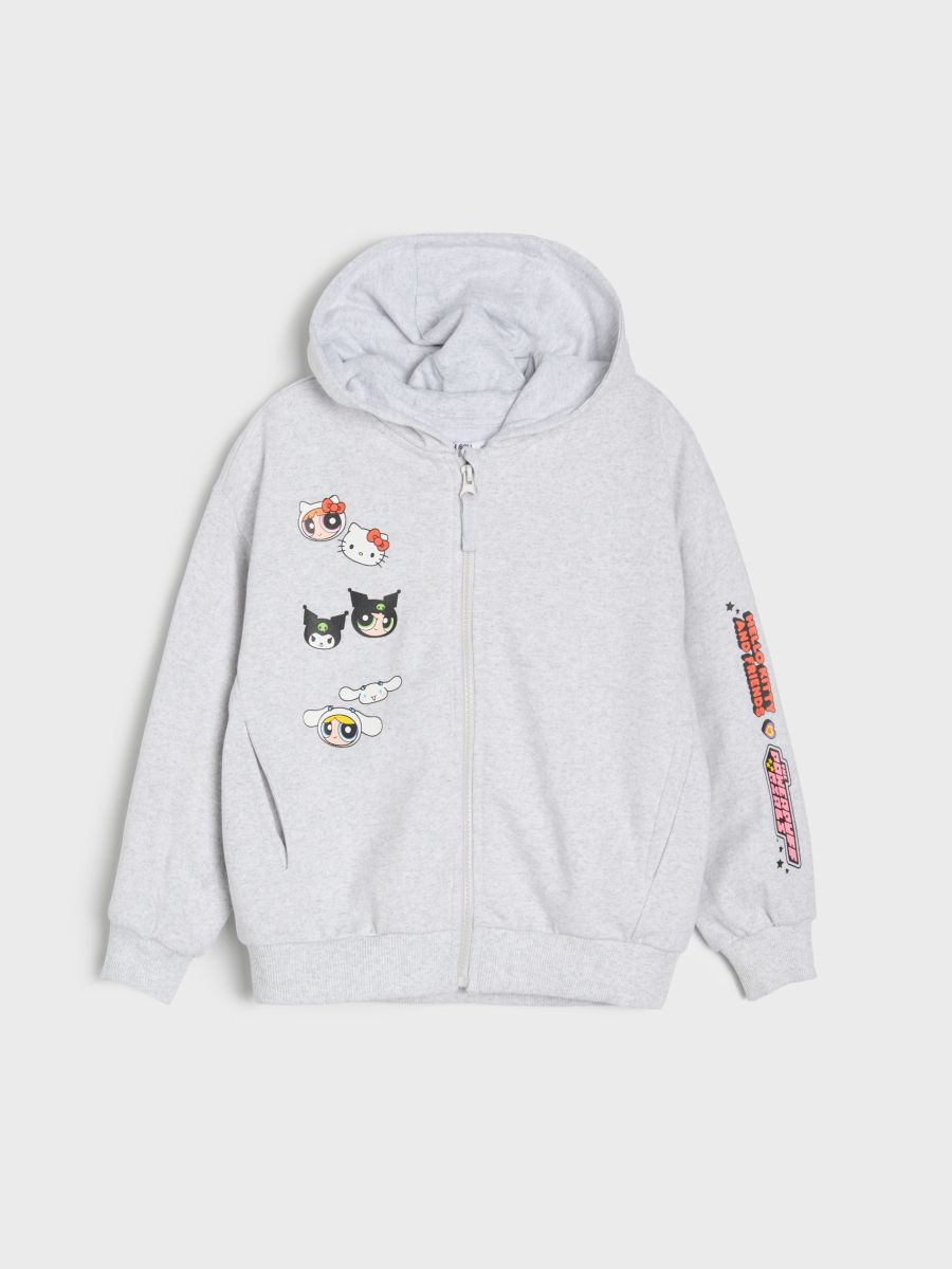 Rozpinana bluza z kapturem Hello Kitty and Friends x Powerpuff Girls Rozpinana bluza z kapturem Hello Kitty and Friends x Powerpuff Girls - szary - SINSAY
