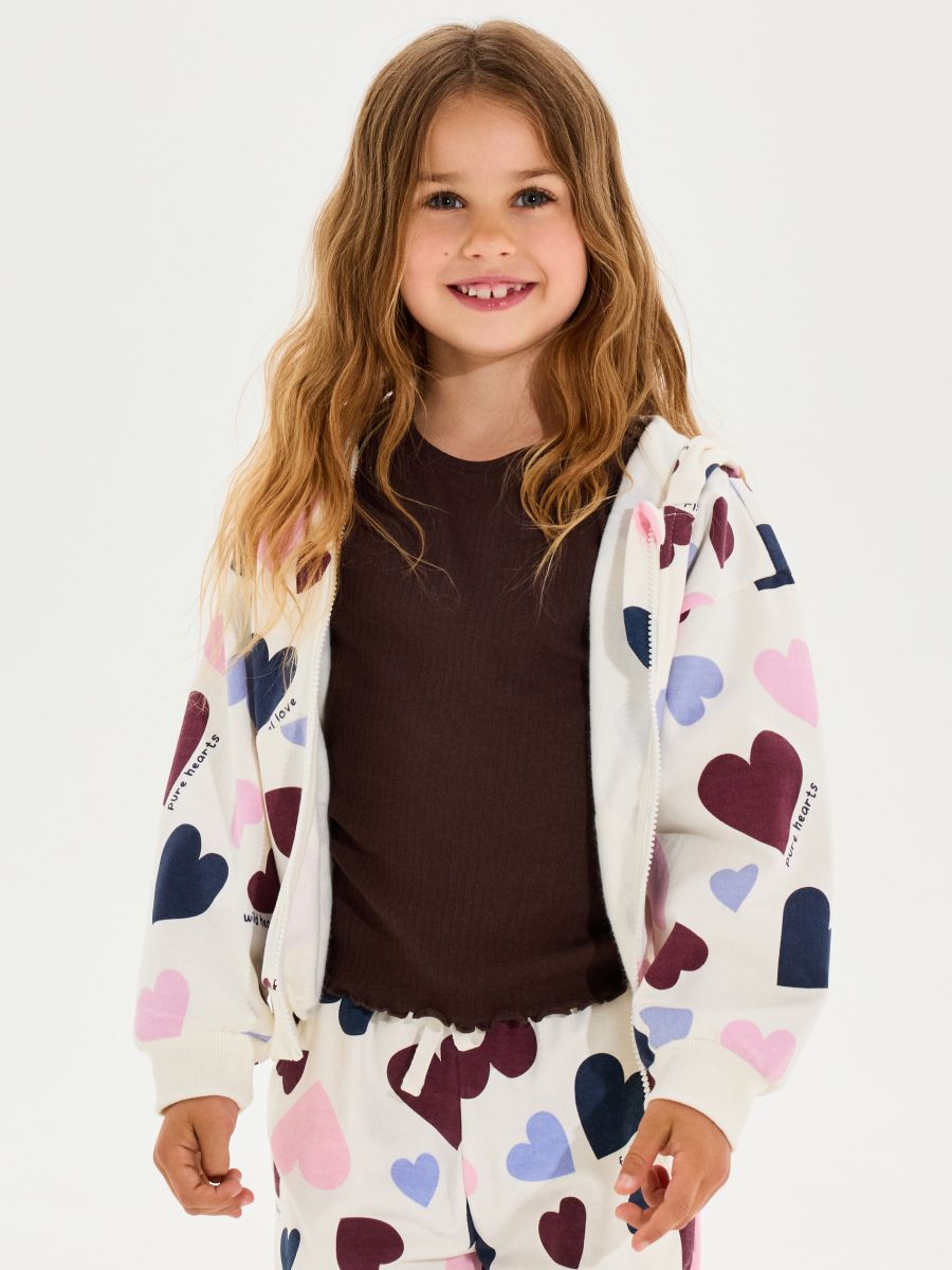 Bluza zip hoodie w serca Bluza zip hoodie w serca - kremowy - SINSAY