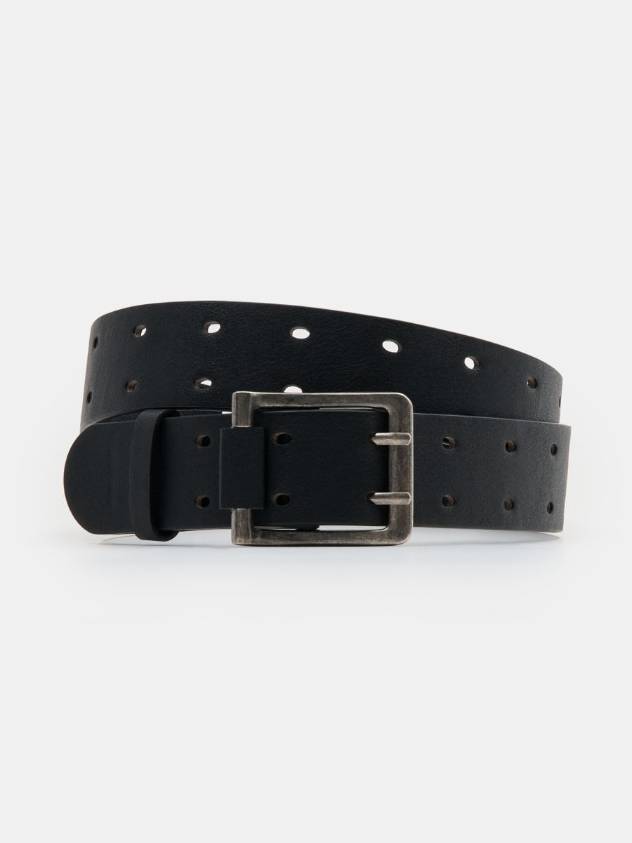 Curea din imitație de piele cu capse decorative - negru - SINSAY