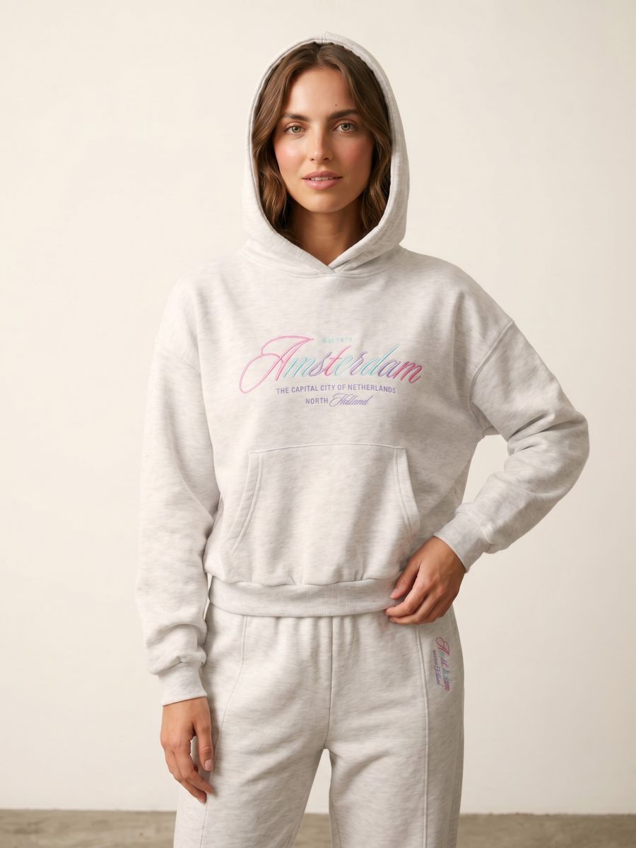 Hanorac hoodie cu inscripție brodată Hanorac hoodie cu inscripție brodată - gri deschis - SINSAY