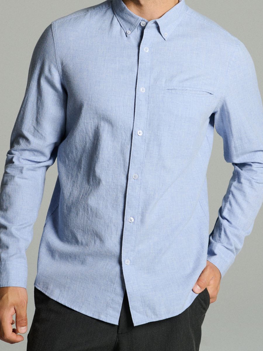 Cămașă slim fit din bumbac - albastru-pal - SINSAY