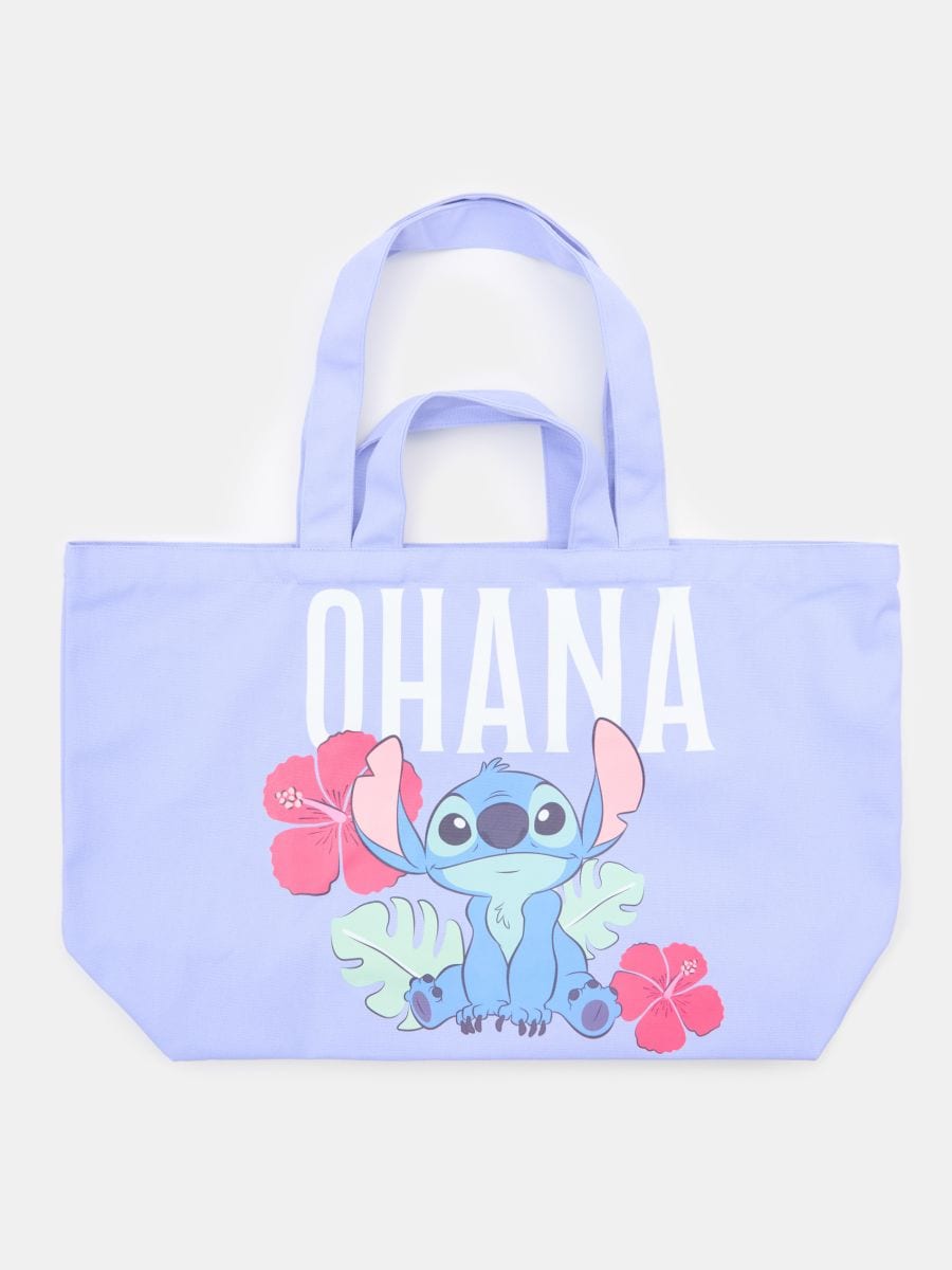 Materiałowa torba shopper z nadrukiem Stitch Materiałowa torba shopper z nadrukiem Stitch - błękitny - SINSAY