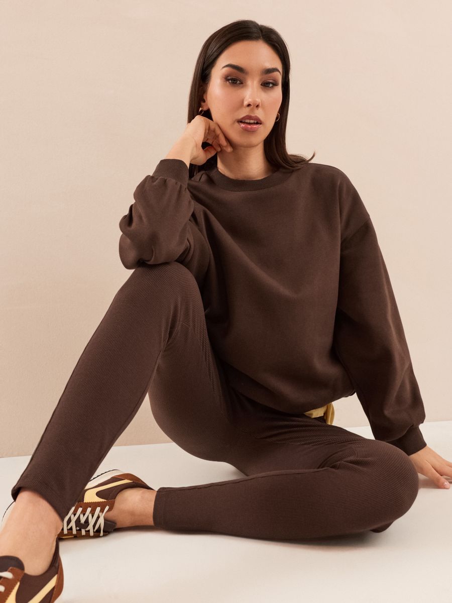 Bluza dresowa crewneck oversize - brązowy - SINSAY