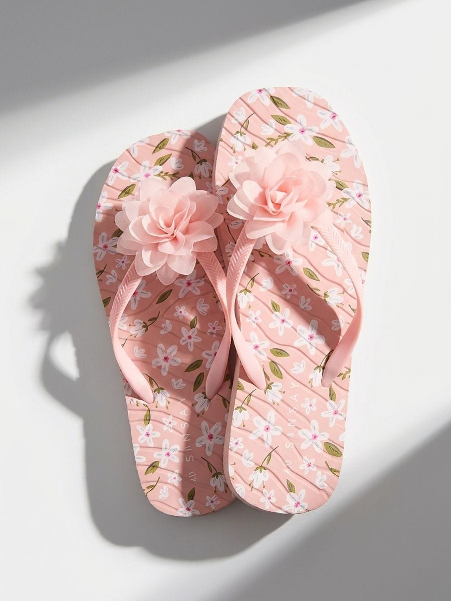 Șlapi japonezi cu motiv floral Șlapi japonezi cu motiv floral - roz-pudră - SINSAY