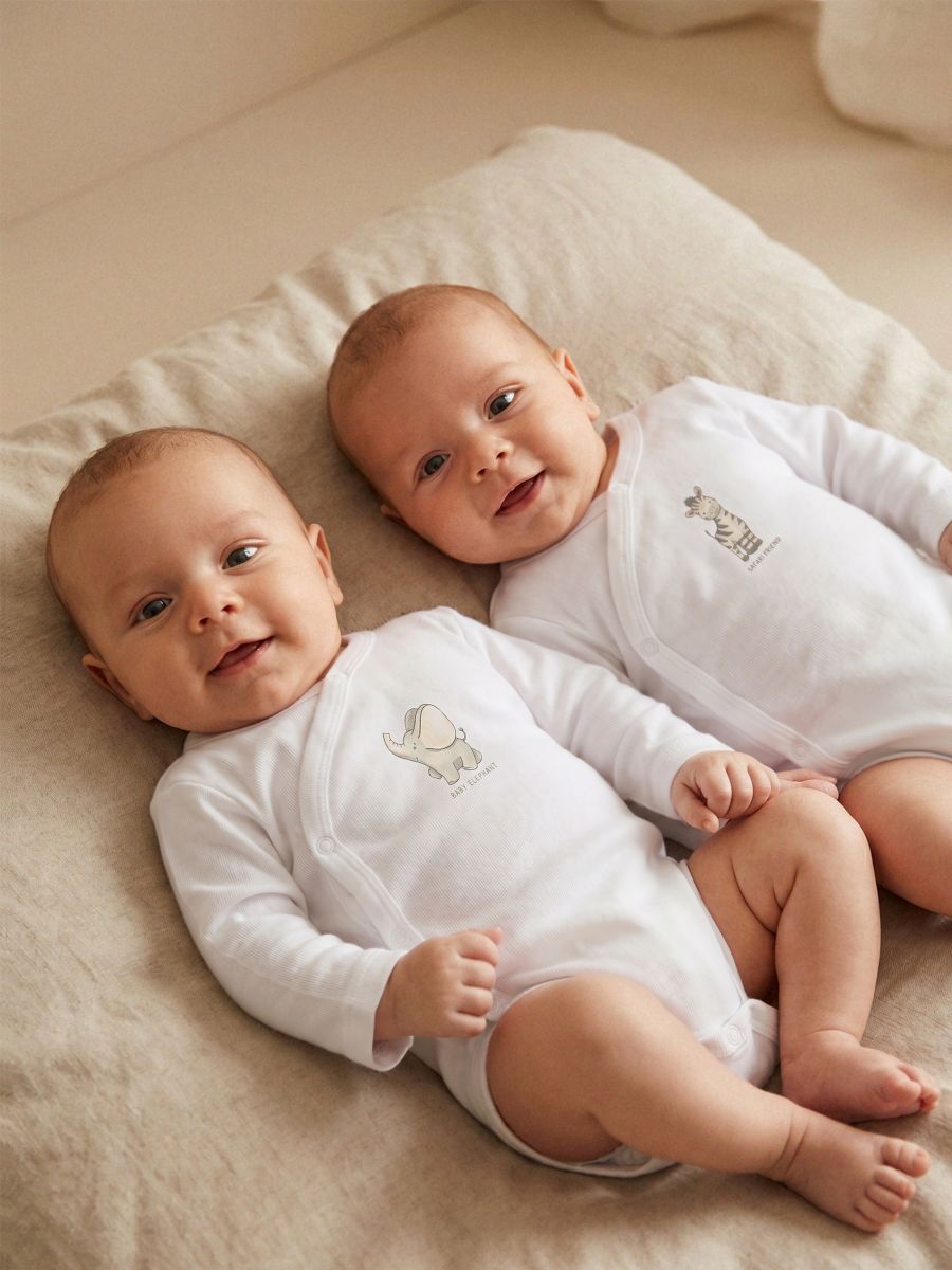 Bawełniane body z motywem zwierząt 2 pack - biały - SINSAY