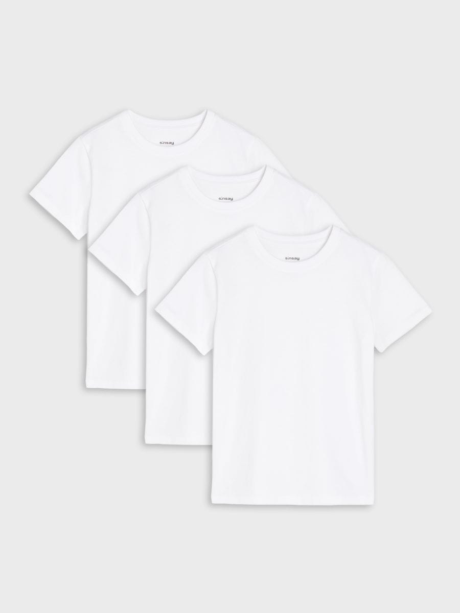 Bawełniane koszulki 3 pack - biały - SINSAY