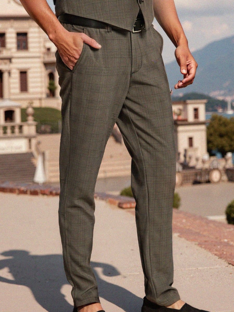 Pantaloni chino slim fit cu carouri - gri-închis - SINSAY