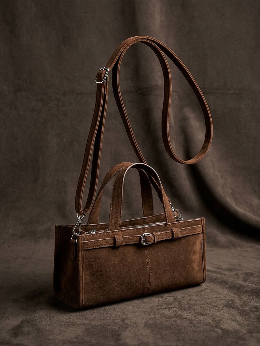 Geantă crossbody din imitație de piele întoarsă - maro - SINSAY