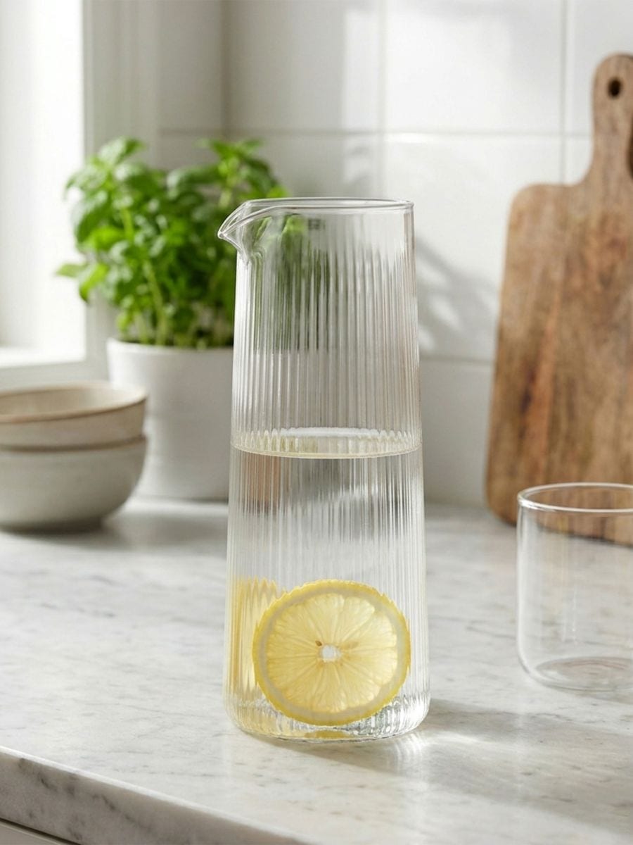 Szklany dzbanek z ryflowaniem - clear - SINSAY