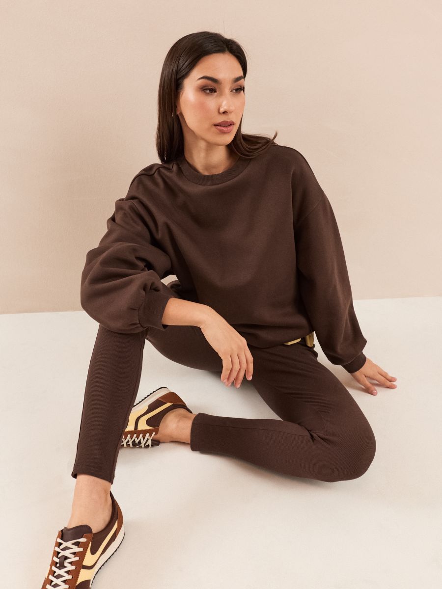 Bawełniane legginsy w prążek Bawełniane legginsy w prążek - brązowy - SINSAY