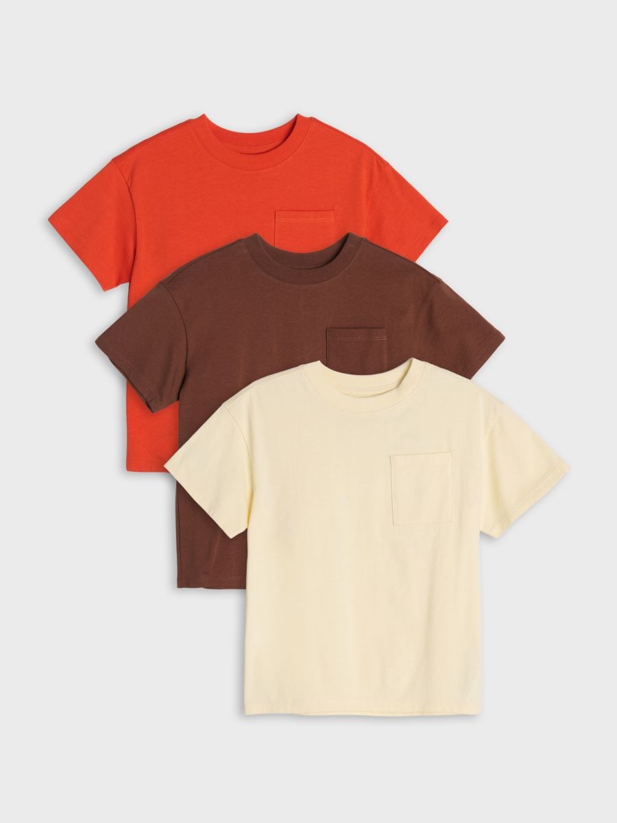 Bawełniane koszulki loose 3 pack - kremowy - SINSAY