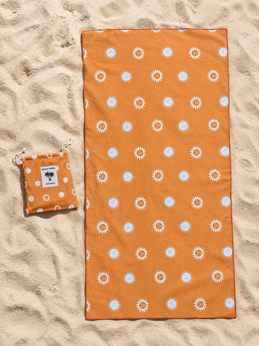 Ręcznik plażowy i torba z motywem słońca Ręcznik plażowy i torba z motywem słońca - pomarańczowy - SINSAY