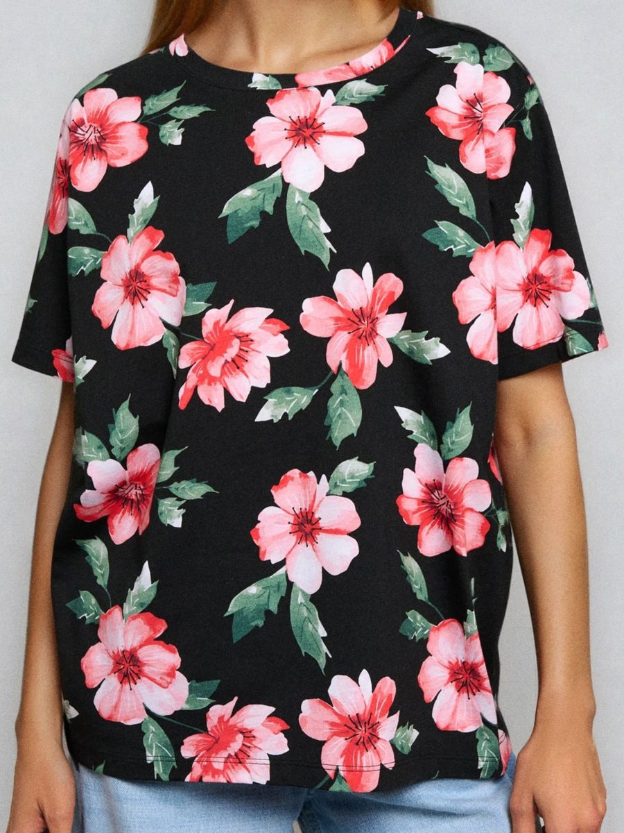 Tricou cu mânecă scurtă și model - negru - SINSAY
