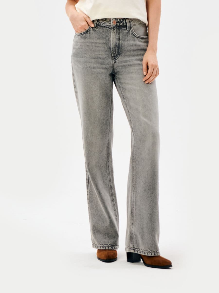 Jeansy wide leg high waist z efektem sprania - szary - SINSAY