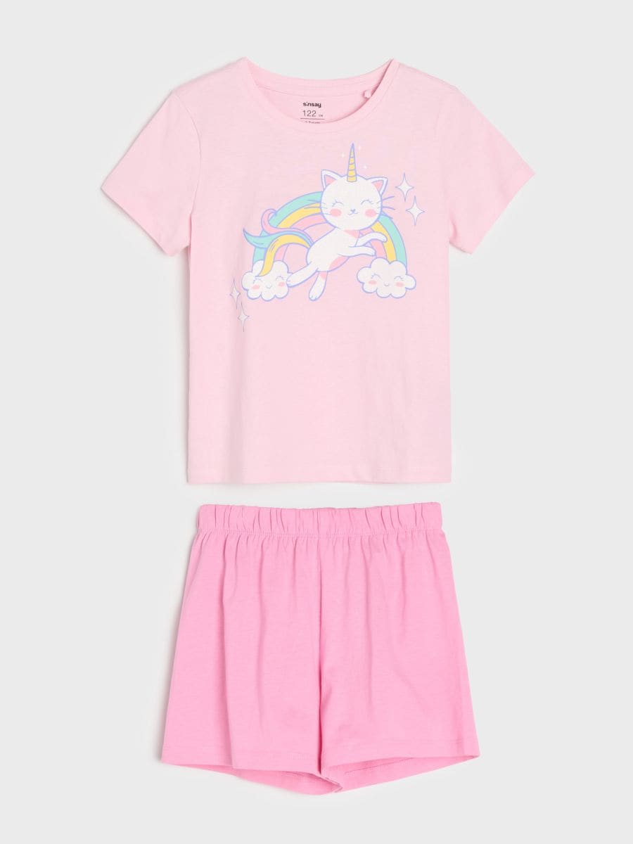 Pijama din două piese din bumbac cu motiv caticorn Pijama din două piese din bumbac cu motiv caticorn - roz-pastel - SINSAY