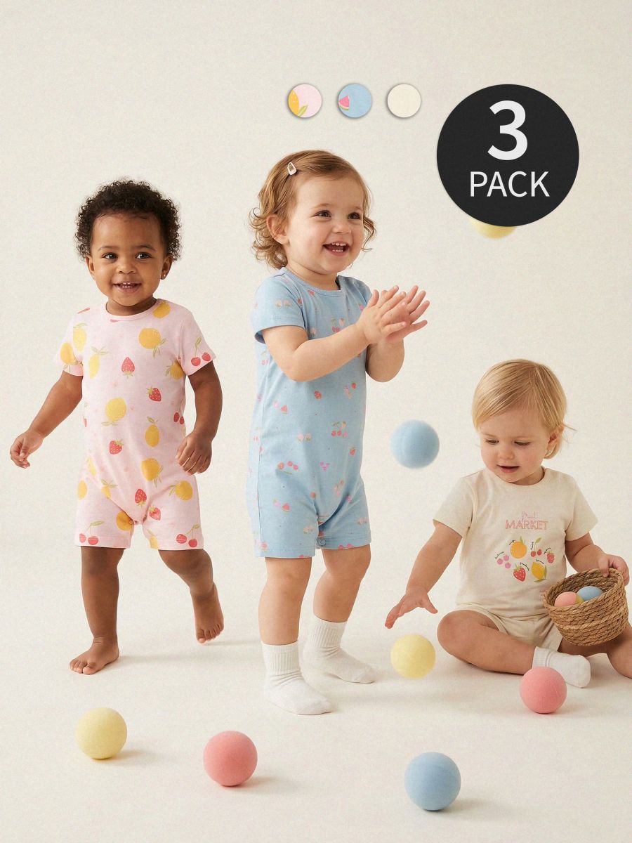 Salopete din bumbac cu motiv fructe 3 pack Salopete din bumbac cu motiv fructe 3 pack - crem - SINSAY