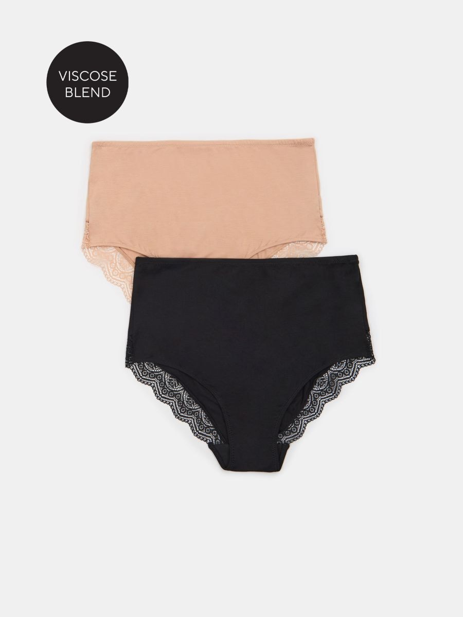 Wiskozowe majtki hipster high waist 2 pack - beżowy - SINSAY