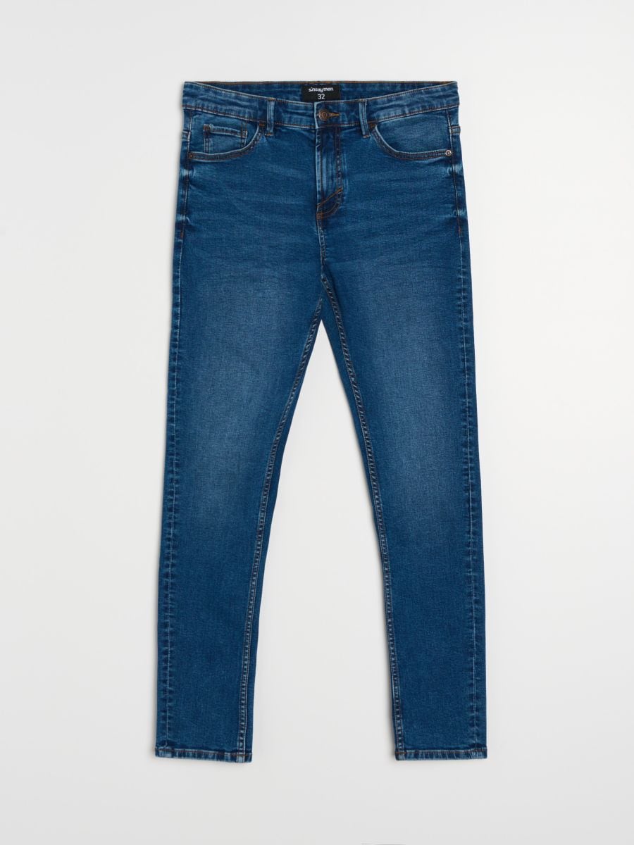Jeansy skinny z efektem sprania - granatowy - SINSAY