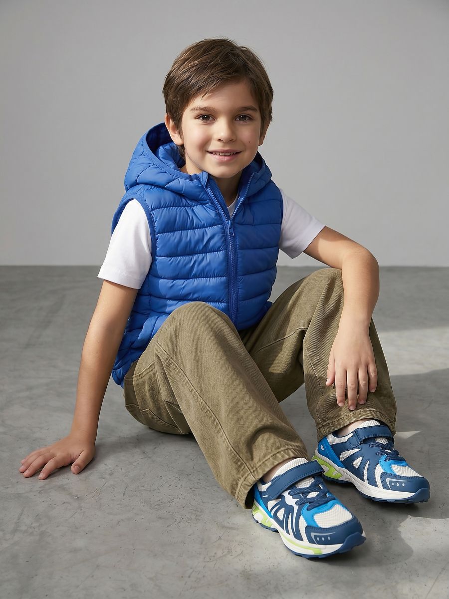 Pikowana kamizelka puffer z kapturem Pikowana kamizelka puffer z kapturem - mid blue - SINSAY