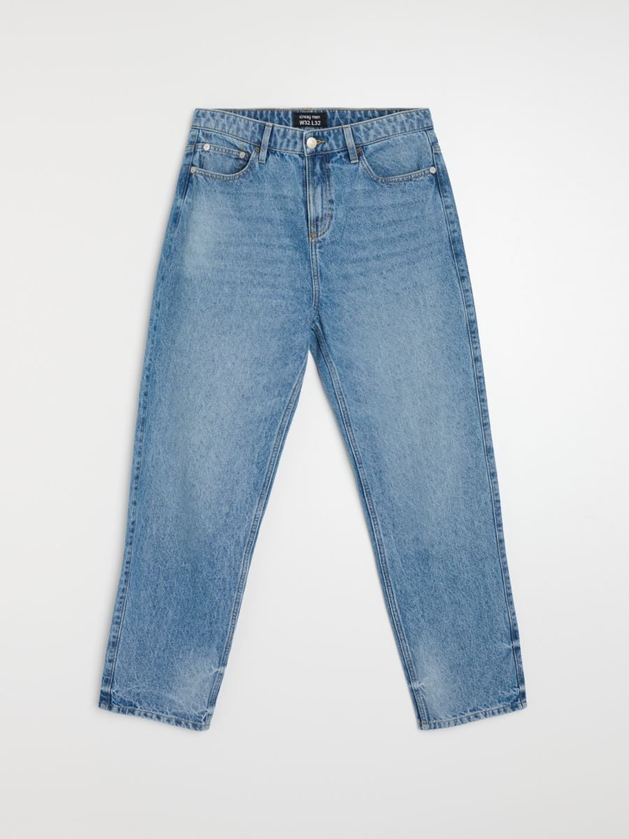 Jeansy loose fit z elektem sprania - niebieski - SINSAY