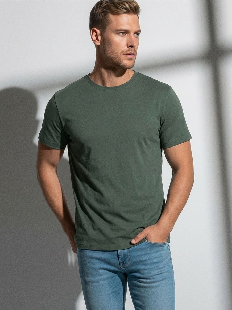 Tricou din bumbac basic - verde-prăfuit - SINSAY