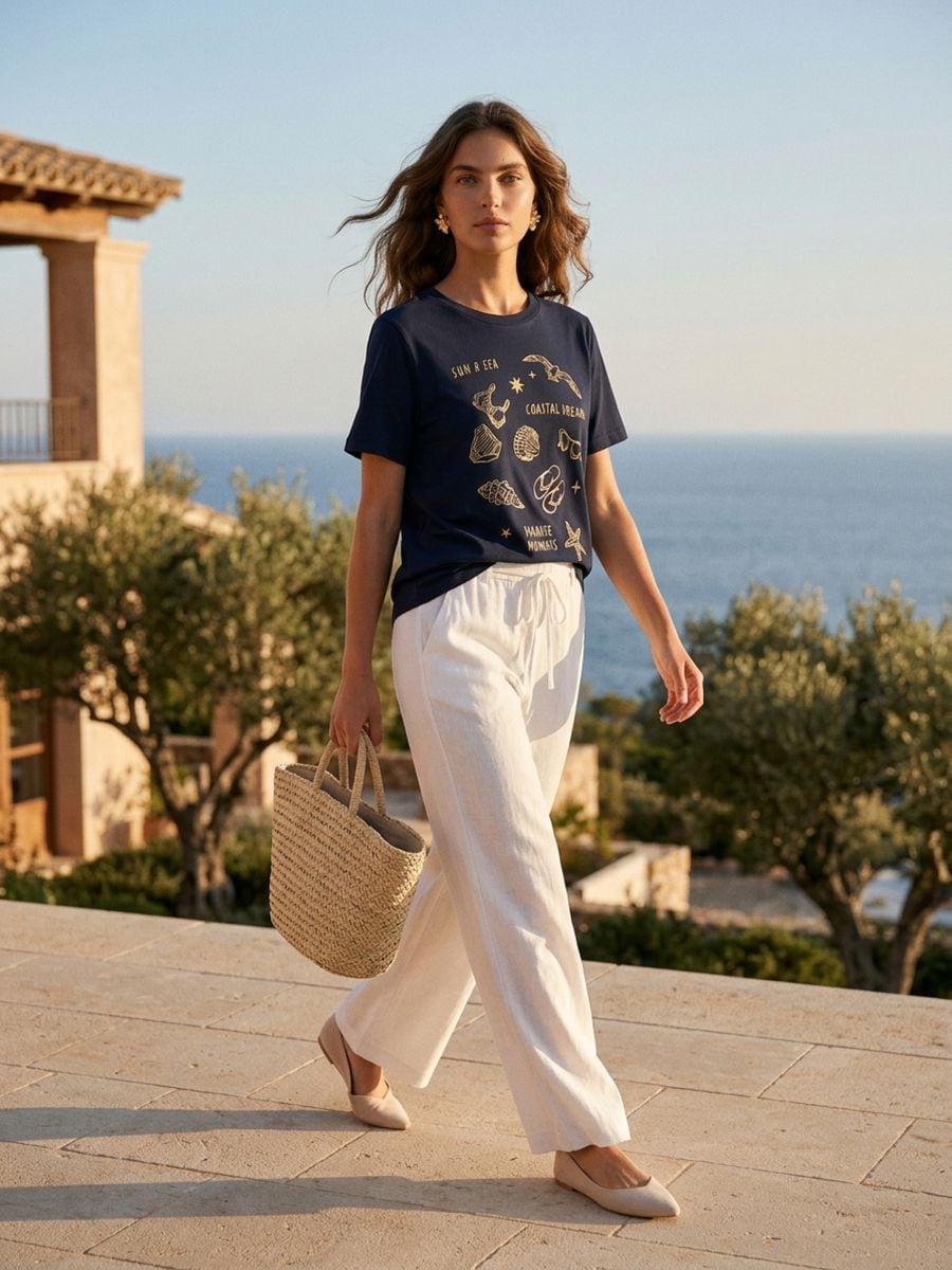Tricou din bumbac cu mânecă scurtă - bleumarin - SINSAY