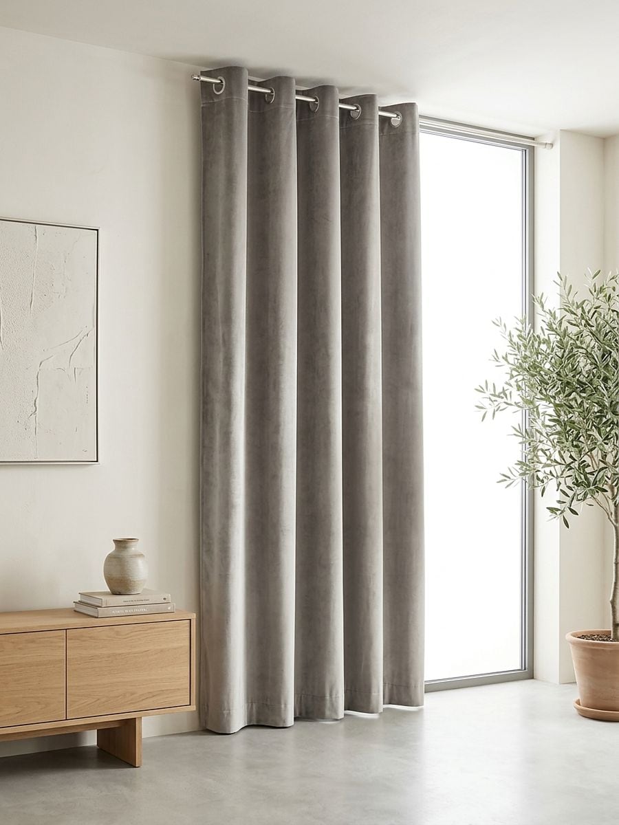 Draperie lungă cu inele și finisaj din catifea Draperie lungă cu inele și finisaj din catifea - gri-neutru - SINSAY