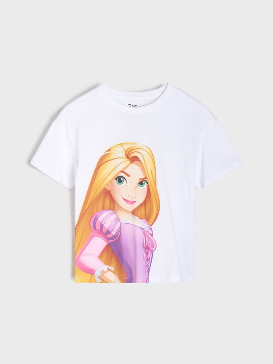 Bawełniana koszulka z nadrukiem Rapunzel - biały - SINSAY