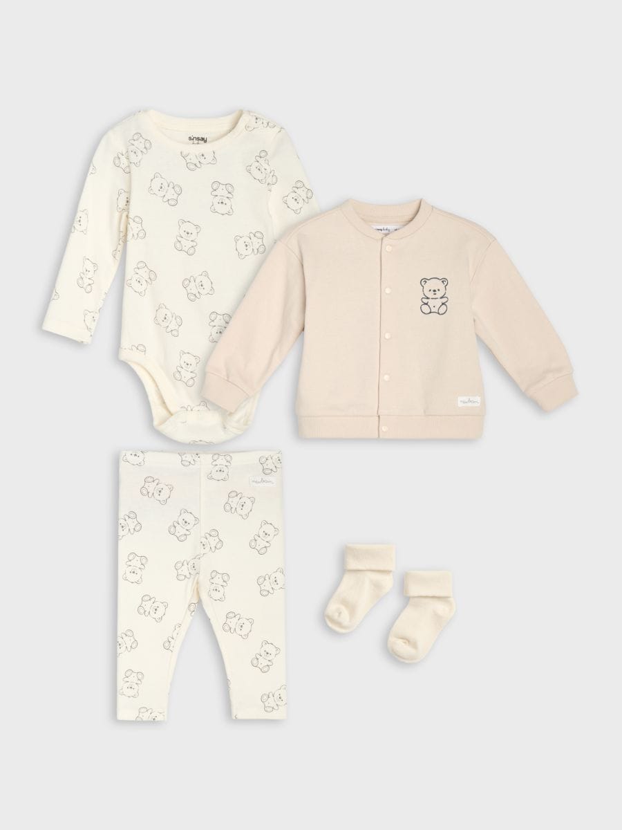 Set din bumbac cu motiv ursuleți 4 pack Set din bumbac cu motiv ursuleți 4 pack - crem - SINSAY