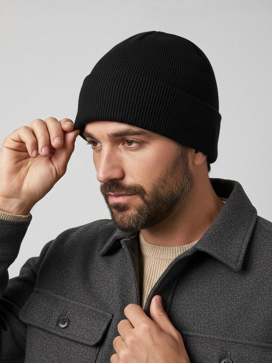 Căciulă Beanie cu amestec de vâscoză - negru - SINSAY