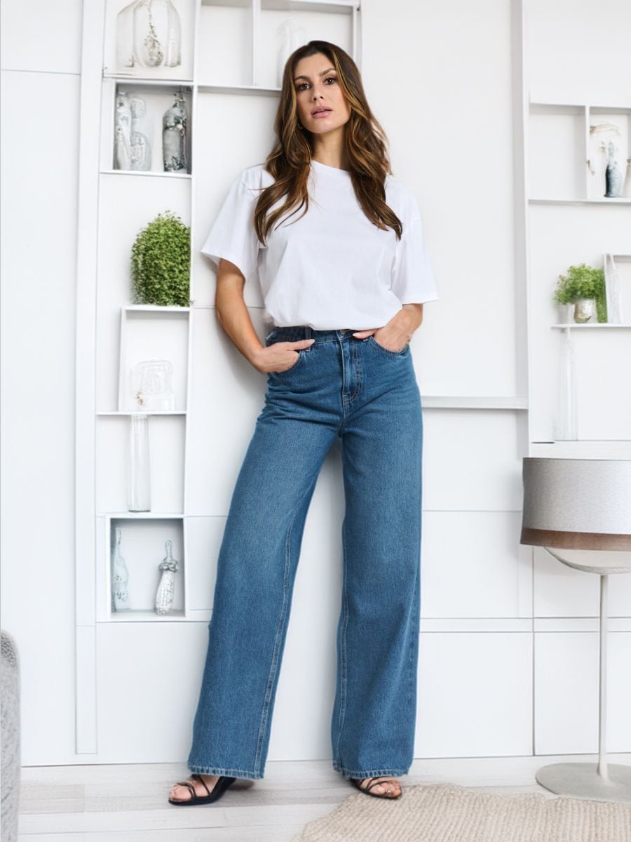Blugi cu crac larg - bleumarin - SINSAY