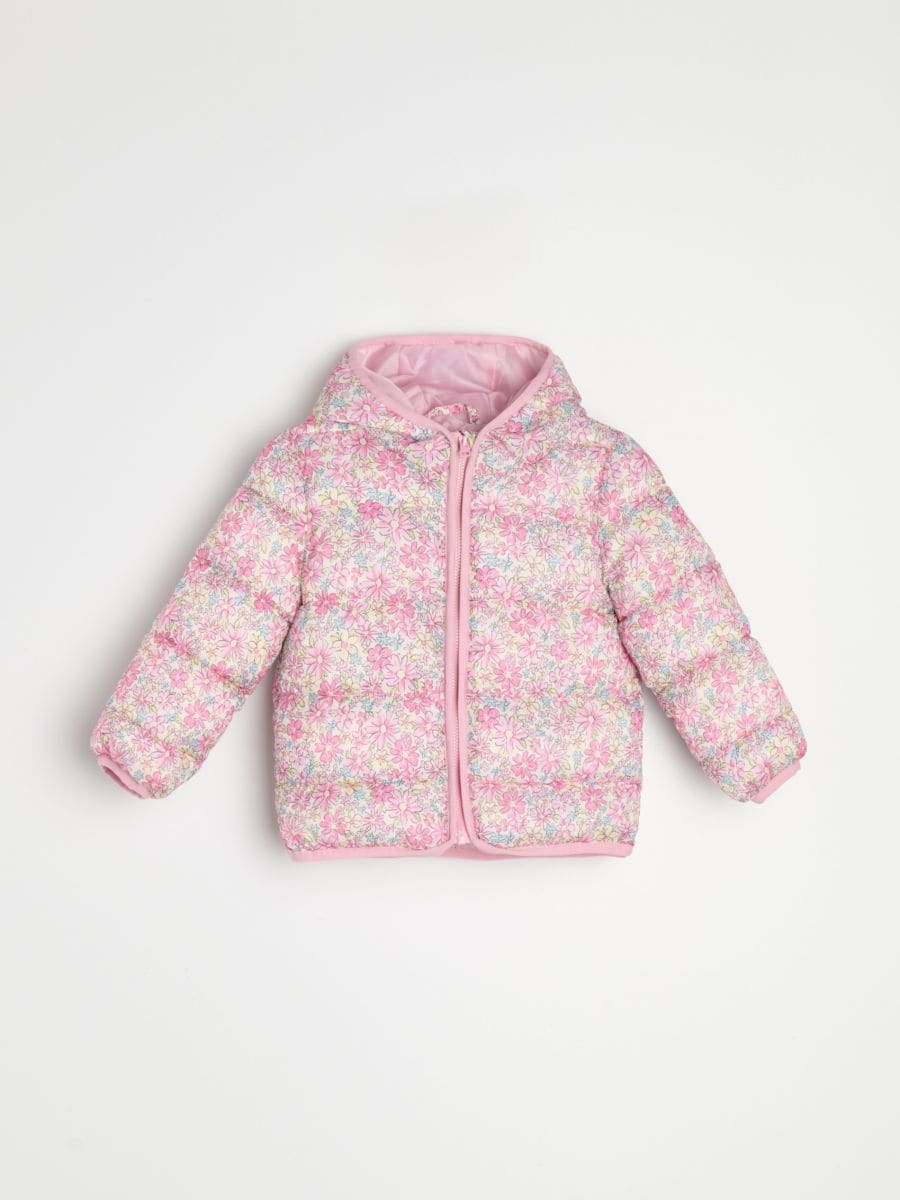 Pikowana kurtka puffer z kapturem z motywem kwiatowym Pikowana kurtka puffer z kapturem z motywem kwiatowym - kremowy - SINSAY