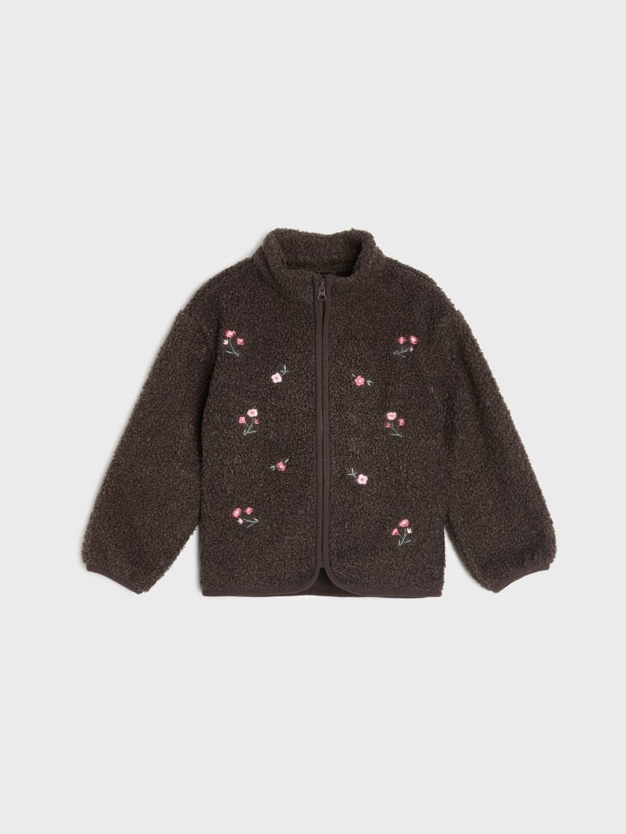 Kurtka teddy z haftowanymi kwiatami Kurtka teddy z haftowanymi kwiatami - brązowy - SINSAY