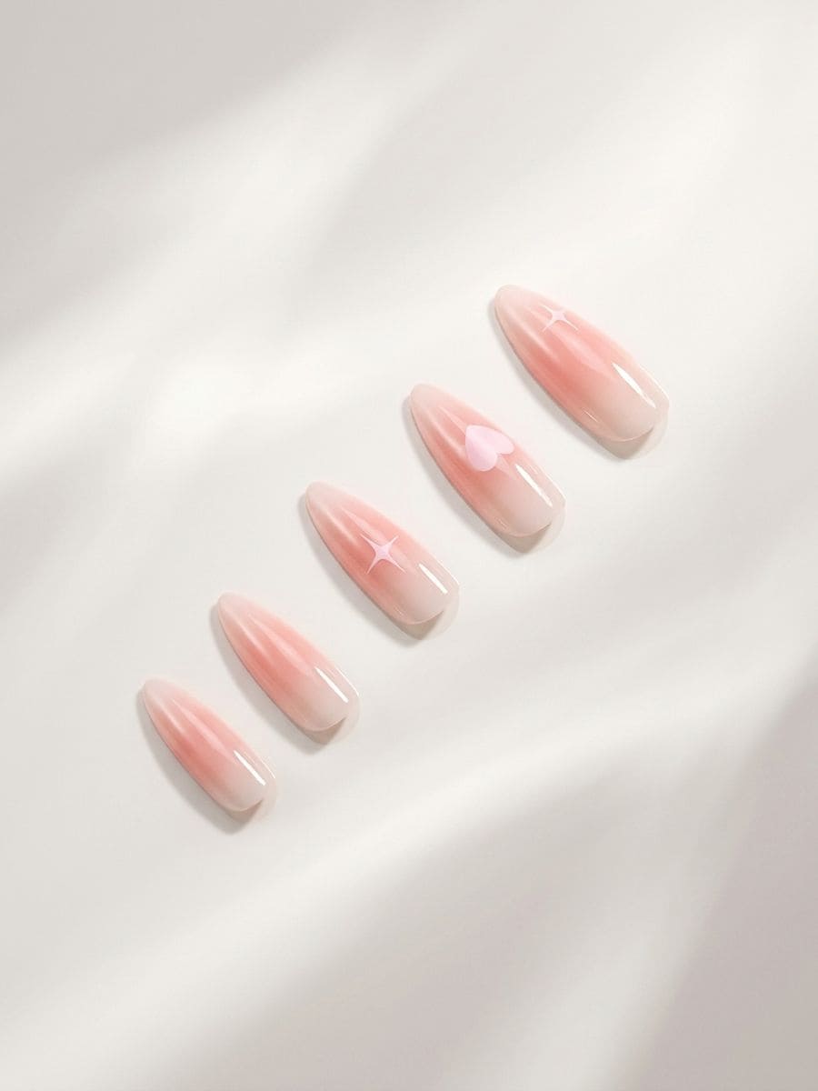 Unghii false migdală cu pietricele 24 pack - roz-pastel - SINSAY