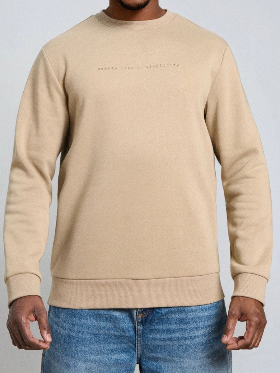 Bluza crewneck z napisem - beżowy - SINSAY
