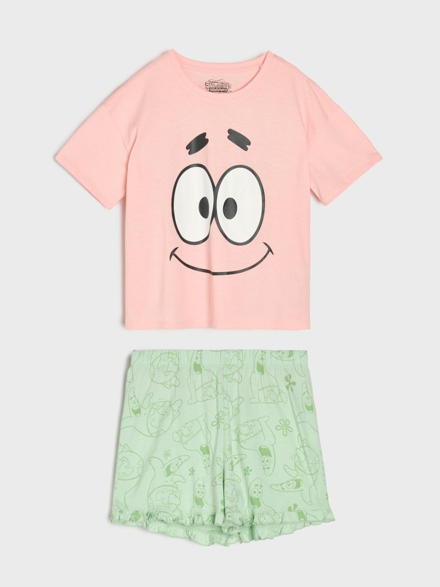 Bavlněná dvoudílná pyžama s potiskem SpongeBob Bavlněná dvoudílná pyžama s potiskem SpongeBob - pastelová růžová - SINSAY