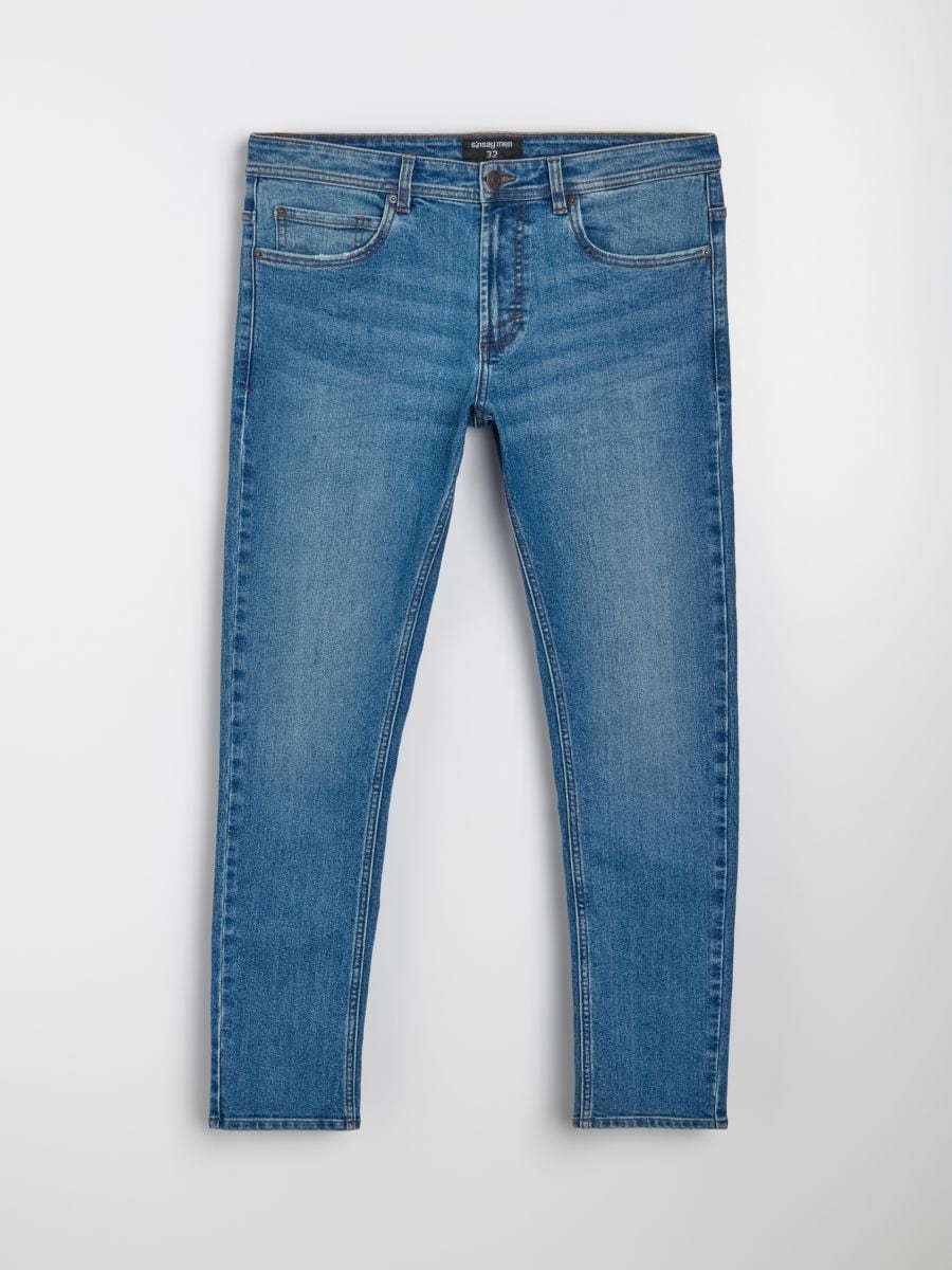 Jeansy slim fit z efektem sprania - granatowy - SINSAY