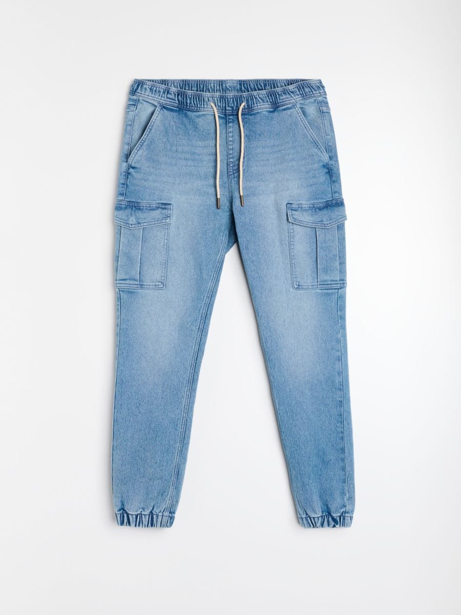 Jeansy jogger cargo z efektem sprania - niebieski - SINSAY