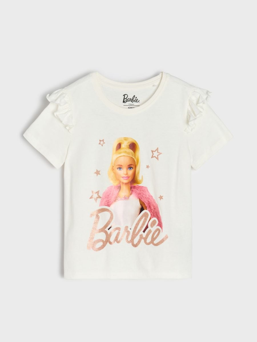 Bawełniana koszulka z nadrukiem Barbie Bawełniana koszulka z nadrukiem Barbie - kremowy - SINSAY