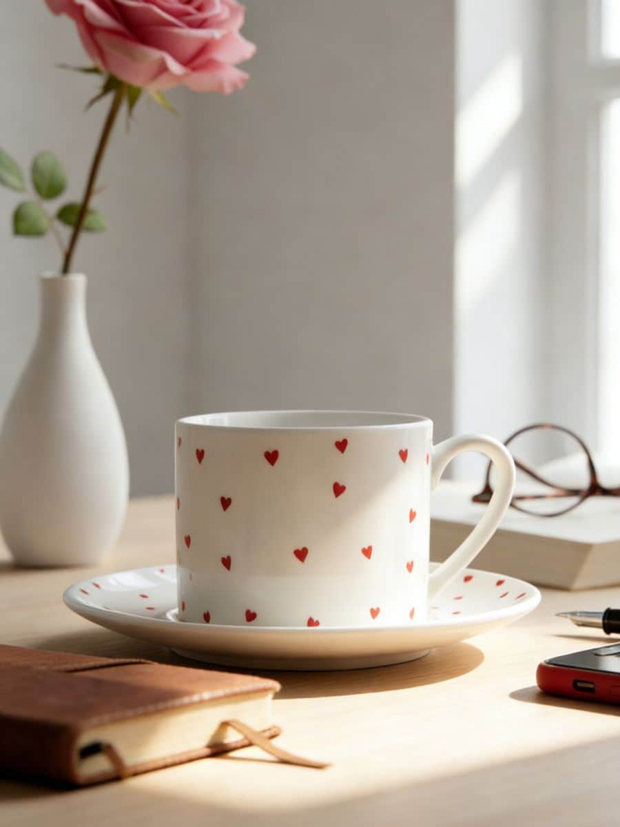 Ceramiczna filiżanka i spodek w paski z napisem - biały - SINSAY