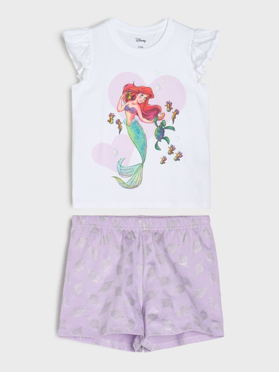 Bawełniana piżama dwuczęściowa z nadrukiem Disney Princess Ariel Bawełniana piżama dwuczęściowa z nadrukiem Disney Princess Ariel - biały - SINSAY