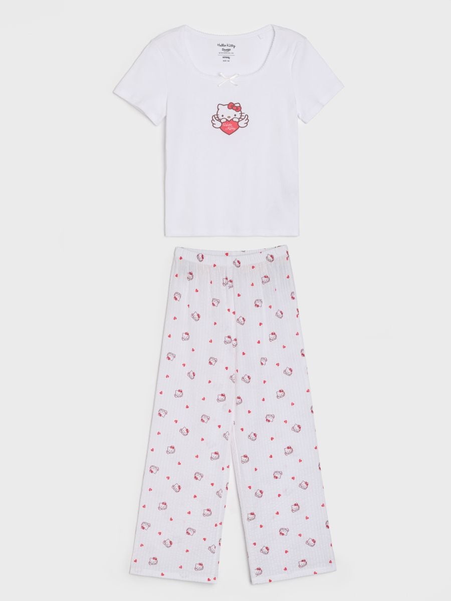 Bawełniana piżama dwuczęściowa z nadrukiem Hello Kitty Bawełniana piżama dwuczęściowa z nadrukiem Hello Kitty - biały - SINSAY